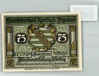 08209 O9700 Auerbach , Vogtl 1921 Notgeldschein Gutschein über 75 Pfennig Stadtwappen Scherenschnitt Landvogt vom Duft angelockt von Hans Kinder