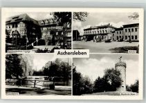 06449 O4320 Aschersleben , Sachs-Anh 1964 Foto AK Bahnhof Krankenhaus Aussichtsturm Westdorfer Warte