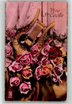 Vive Ste Cecile Rosen handkoloriert Verlag LE Paris 609 Harfe Foto AK