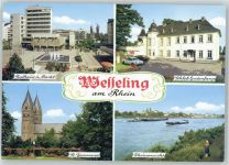 50389 W5047 Wesseling , Rheinl - Rathaus, Markt, Schloß Entenfang, Kirche St. Germanus, Rheinansicht