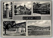 98693 O6300 Ilmenau , Thür Gebrauchsspuren Kickelhahnturm, Rathaus, Goethe-Oberschule, Parkcafé, Kreiskulturhaus, Technische Hochschule