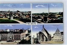 09599 O9200 Freiberg , Sachs Lithographie Halsbrücker Esse Postamt Albertmuseum Dom