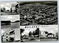 64546 W6082 Walldorf , Hess - Kriegerdenkmal Postamt Bahnhof Farmstrasse Fliegeraufnahme