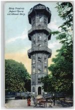02708 O8700 Löbau Lithographie / Künstlerkarte König Friedrich Augustturm Löbauer Berg