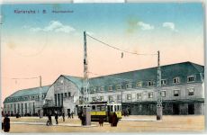 76131 W7500 Karlsruhe , Baden Lithographie 1915 Hauptbahnhof Straßenbahn