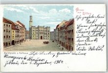 02763 O8800 Zittau Lithographie / Künstlerkarte 1904 marktplatz Rathaus
