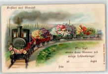 Eisenbahn Blumen Duftkarte Lithographie