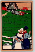 Cook, C. K. Windmühle Frau Tracht Künstler 1905 Künstlerkarte