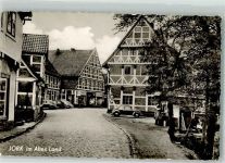 21635 W2155 Jork , Niederelbe 1963 Foto AK Straße VW Käfer Fachwerk
