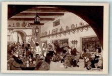 A speakeasy in old time Schankraum Bierkrug Weinglas Uhr Wirt Bedienung sign. Jean Dratz Comic 1933