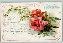 Sprüche Poesie / Liebe Rosen Maiglöckchen 1905 Lithographie