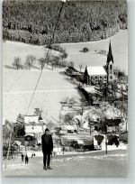 09623 O9213 Rechenberg-Bienenmühle Foto AK Winter Seilbahn Skilift Kirche