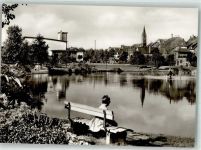 66386 W6670 St. Ingbert Foto AK Teich in der Gustav-Clauss-Anlage mit der Martin-Luther-Kirche