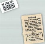 14712 O1830 Rathenow Vignette Wappen Rückseite Werbung Kaffee HAG