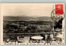 Pecs 1934 Foto AK Gasthaus Breifmarke Bildseite
