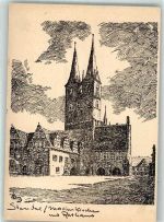 39576 O3500 Stendal Künstlerkarte Marienkirche mit Rathaus