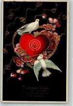 Valentinstag Herz Taube 1910 Prägedruck