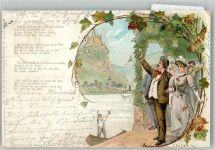 sign. Sutter Text des Liedes Bekränzt mit Laub den lieben vollen Becher.... Verlag Juxberg Liederpostkarte No. 2 Wein 1898 Lithographie / Künstlerkarte