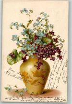 Vergissmeinnicht Veilchen Blumenvase 1903 Lithographie