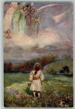Kind beobachtet Engel am Himmelsfirmament Volkskunstverlag Serie 39/347 Fahrenkrog, L. Künstlerkarte