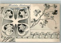 Neujahr Glücksklee Pilze Jugendstil Schwein 1907 Künstlerkarte