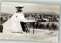 W3389 Braunlage Winter Köhlerhütte m.Blick a. Wurmberg Beruf Köhler