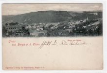 Berga a. E. mit Ansicht von Süden. Karte beschrieben Leicht bügig, leicht fleckig, sonst gut erhalten.