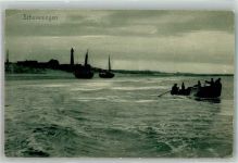 2491 Scheveningen Den Haag 1907 Foto AK Leuchtturm Fischerboote