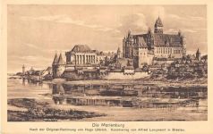 Marienburg / Malbork. Marienburg nach der Original-Radierung von Hugo Ulbrich. Kunstverlag von Alfred Langewort in Breslau. Deutscher Ostmarken-Verein e. V., geründet 1894 gelaufen. Gute Erhaltung.
