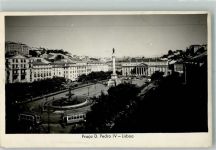 Lisboa Lissabon Foto AK Denkmal Säule Straßenbahn Praca D. Pedro IV