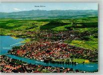W7750 Konstanz Fliegeraufnahme des Ortes mit dem Rhein und Säntis Grenze Foto AK