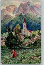 82491 W8104 Obergrainau - Kirche Frau beim Blumen pflücken