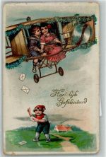 Geburtstag Kinder Briefe Kinderpoesie AK Glückwunsch Flugzeug 1925 Gebrauchsspuren