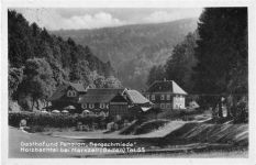 Holzbachtal bei Marxzell. Gasthof und Pension Bergschmiede gelaufen. Leichter Stempeldurchdruck, sonst gut erhalten