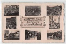 Künzelsau mit Schnurgasse und Marktplatz gelaufen. Leichter Bug auf der rechten Seite in der Mitte, leichter Stempeldurchdruck, sonst gut erhalten
