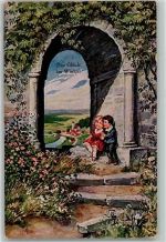 Das Glück im Winkel sign. Hoffmann Ad. AK Kinderpoesie Künstlerkarte