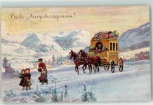 Neujahr Postillon Künstlerkarte AK Postkutsche 1924 Gebrauchsspuren