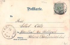 Karlsruhe, Lithographie. Marktplatz gelaufen. Rückseite leicht fleckig, leichter Schrift- und Stempeldurchdruck, leichte Eckabschürfungen, sonst gut erhalten