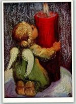 Nr. 375 Ein Freudenlicht Engel küsst eine Kerze AK Spötl, M. 1958