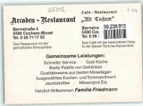 56812 W5590 Cochem Werbe AK Gasthaus Cafe Restaurant Arcaden