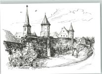 96145 W8601 Seßlach - Stadtmauer signiert Zeichnung