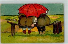 Regenschirm versteckte Erotik AK Dicker Mensch 1922 Gebrauchsspuren