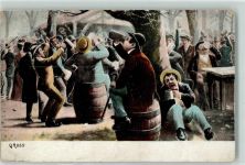 Gasthaus Biergelage Bierkrug Trinker Lithographie