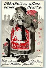 Philatelie Abschied der alten bayr. Briefmarke - Humor AK Engelhard, P.O. / POE Künstlerkarte