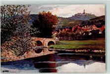 07768 O6906 Kahla , Thür Künstlerkarte Leuchtenburg Brücke Saale
