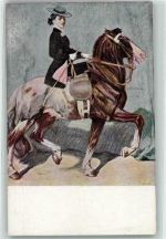 Serie XXVII/2 Angelo Jank : Im Sattel - Frau im Damensattel , Reiten Verlag Jugend