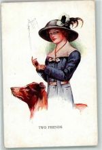 Hutmode Frau mit Hund AK Barber, C.