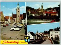 92421 W8460 Schwandorf , Bay - Marktplatz Staustufe Wappen VW Käfer Auto