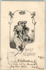 Neujahr Mode Vierblättriger Klee Muff 1901 Prägedruck