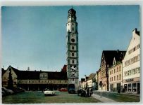 89415 W8882 Lauingen Donau Foto AK Marktplatz Schimmelturm Oldtimer Konsum Geschäft